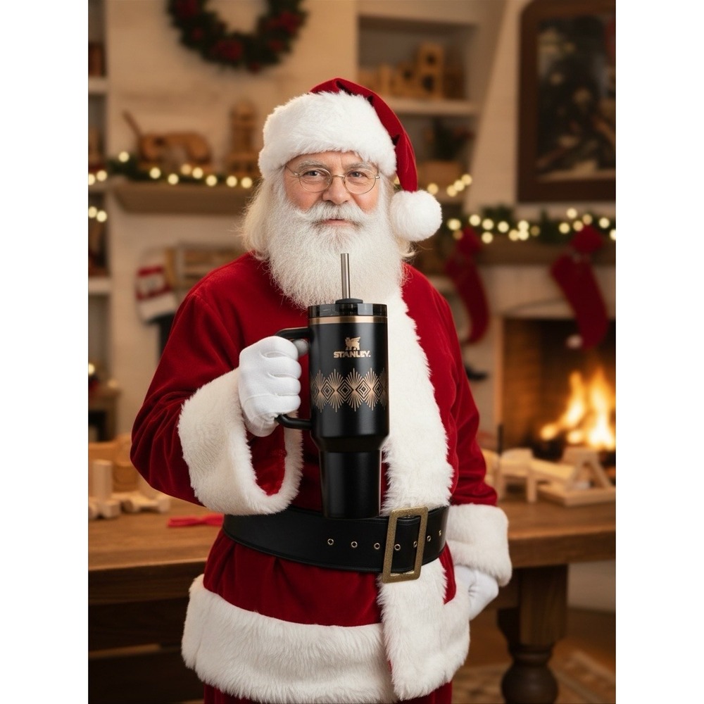 Stanley 40 Oz ( New In Box ) Tumbler Sleek Black & Gold Handle Straw Vehicle
